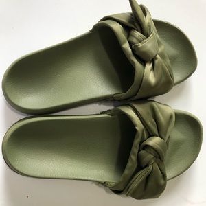Olive Green Bow Slides